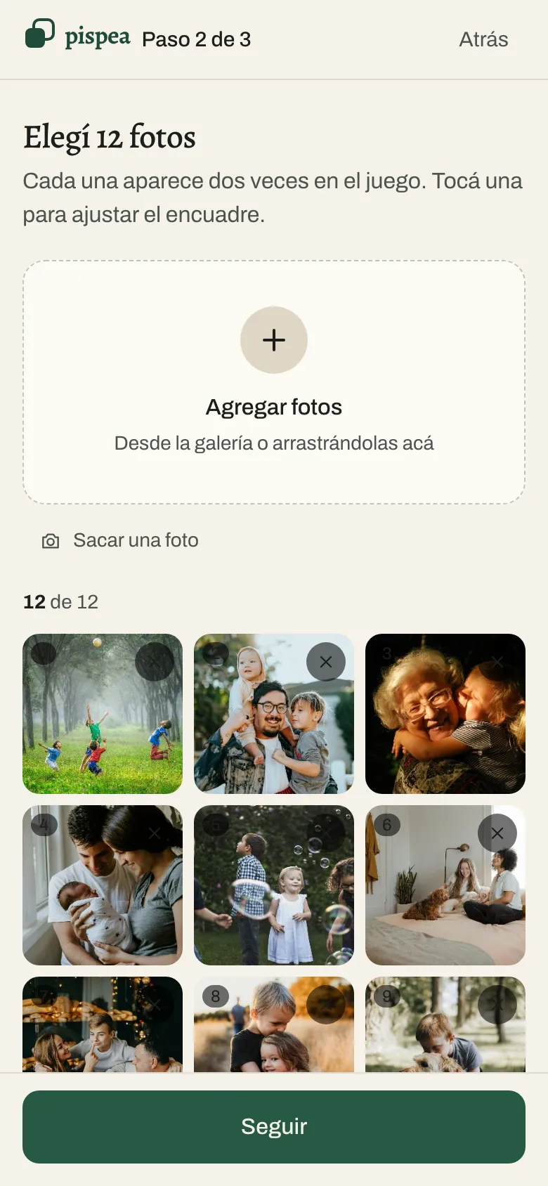 La pantalla de Pispea con las doce fotos ya elegidas